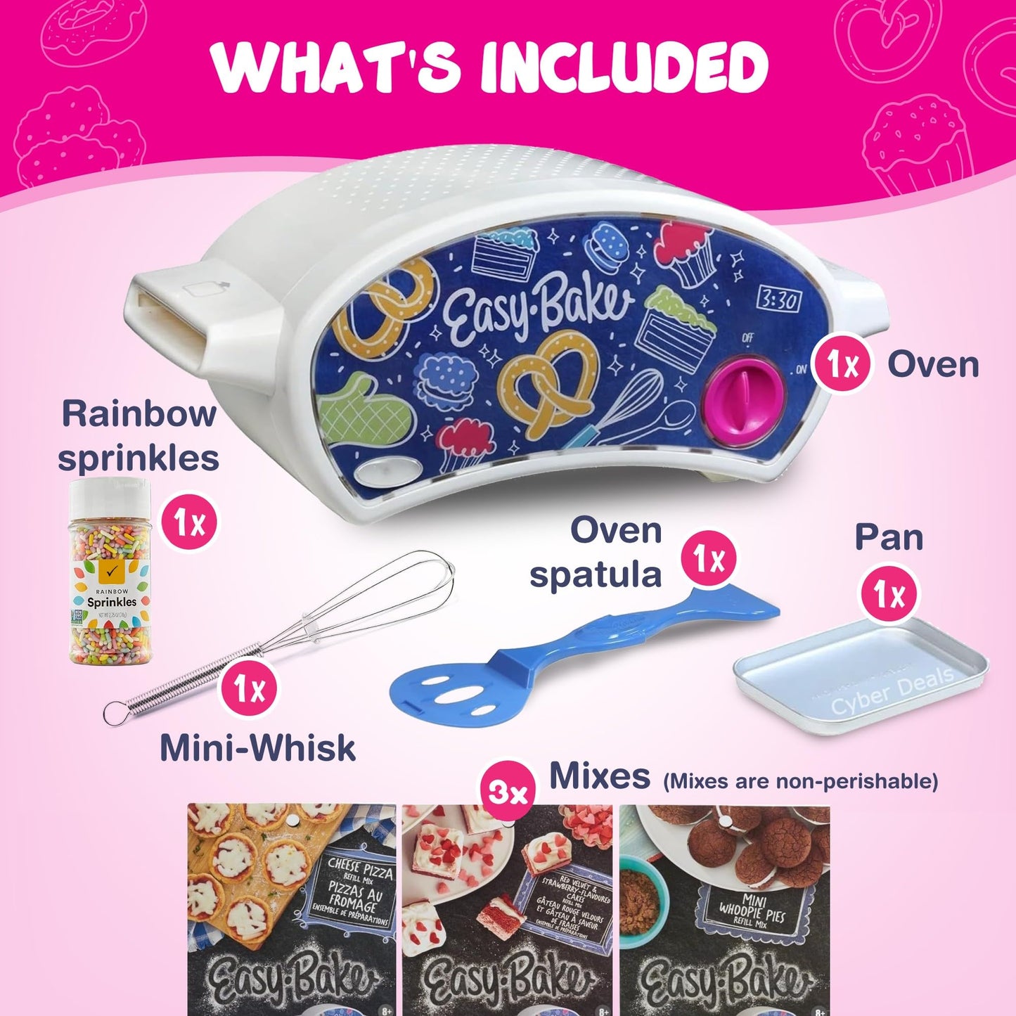 Easy Bake Oven Baking Bundle - Oven + Red Velvet Cakes, Pizzas, Whoopie Pie Mixes + Rainbow Sprinkles + Mini Whisk