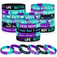 Junebrushs 42Pcs Suicide Prevention Awareness Silicone Wristband Bulk Purple Teal Ribbon Inspirational Rubber Bracelets For Suicide Prevention Awareness Inspirational Favor Charity Campaign Supplies