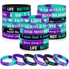 Junebrushs 42Pcs Suicide Prevention Awareness Silicone Wristband Bulk Purple Teal Ribbon Inspirational Rubber Bracelets For Suicide Prevention Awareness Inspirational Favor Charity Campaign Supplies
