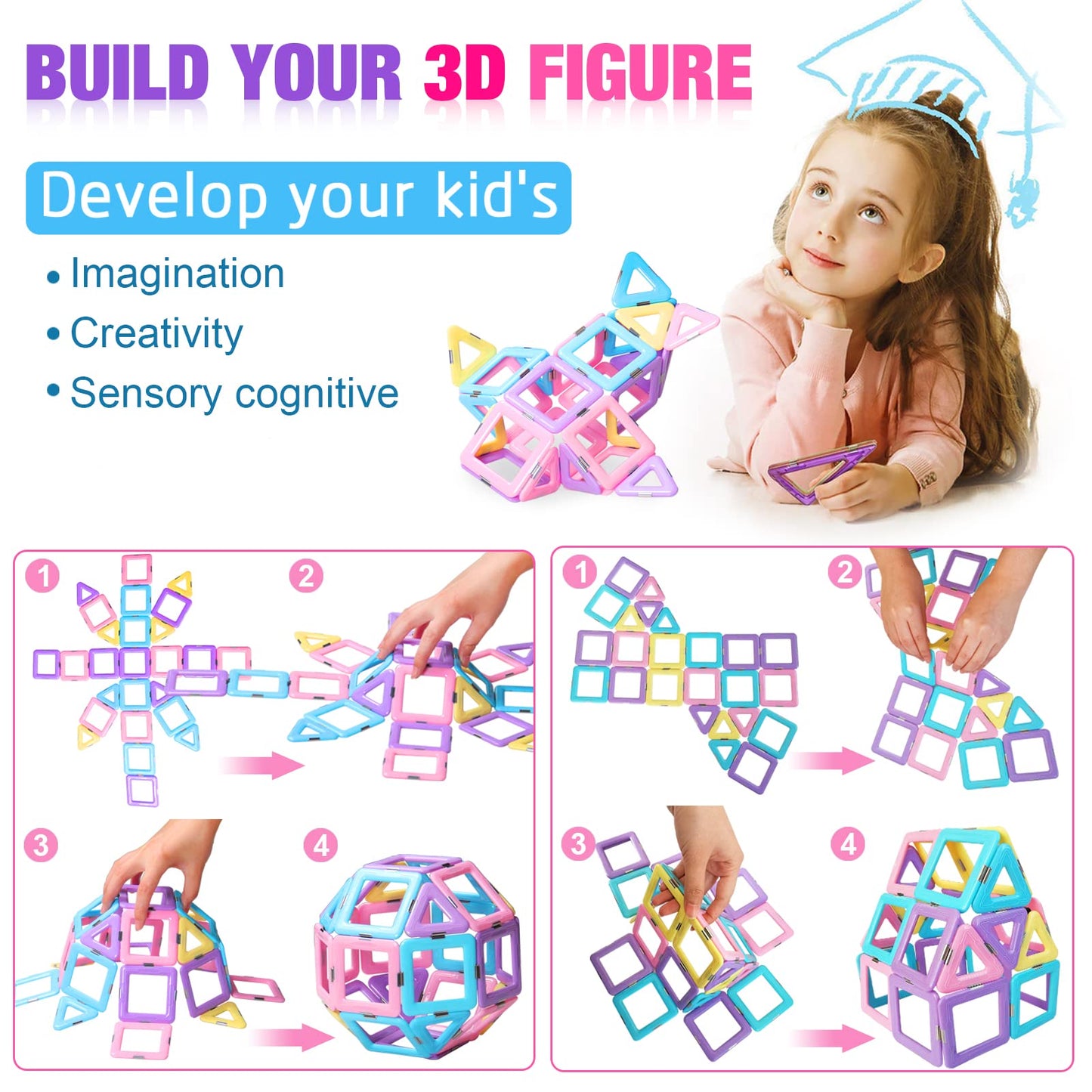 Dumma Magnetic Tiles Toys For 3 4 5 6 7 8+ Year Old Boys Girls Upgrade Macaron Castle Blocks Building Set For Toddlers Stem Creativity/Educational Toys For Kids Age 3-6 Christmas Birthday Gifts