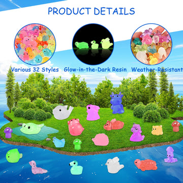 200 Pcs Mini Resin Animal Set - 32 Styles Glow in The Dark Tiny Figurines for Fairy Garden  Party Favors  Dollhouse  Terrariums & DIY Decor