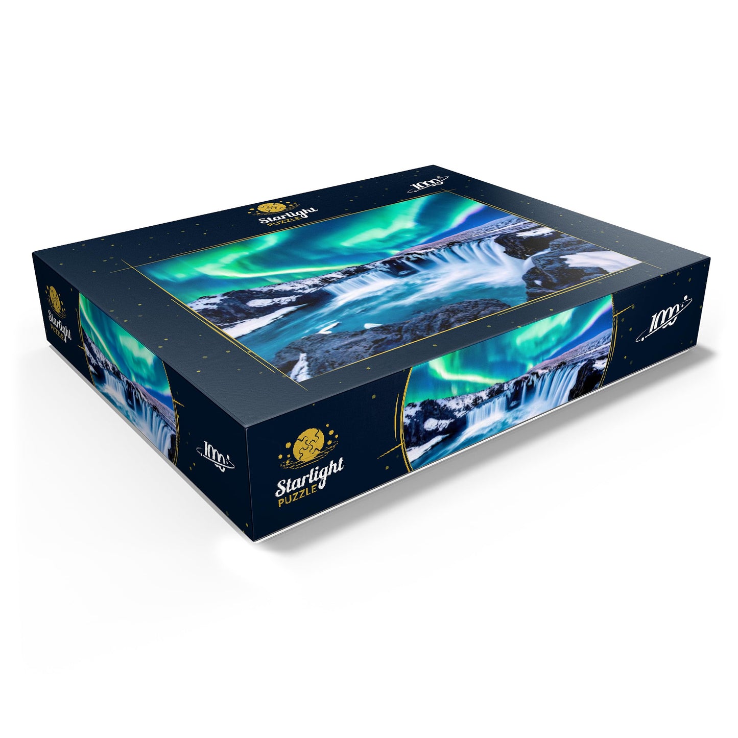 MyPuzzle 1000 Piece Jigsaw Puzzle - Northern Lights Over Godafoss Waterfall, Cardboard, Multi Color, Premium Quality