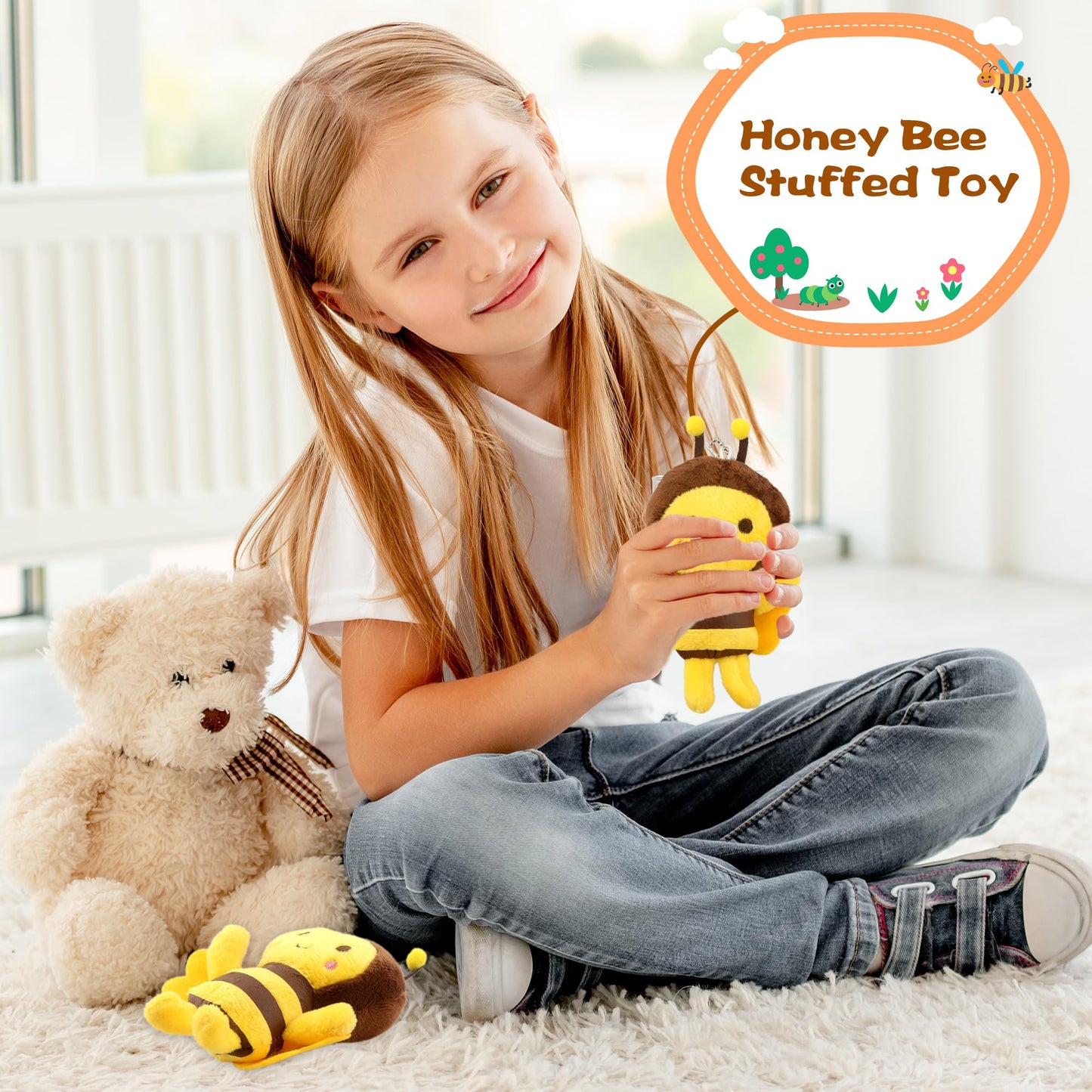 Puteraya 60 Pack 5 Inch Mini Bee Stuffed Animal Toys Cute Soft Plush Honeybee Keychain Lifelike Small Bee Plush For Baby Shower