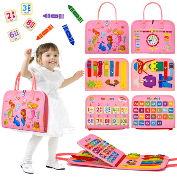 Silouka Preschool Learning Board For Toddlers 2-4, Montessori Busy Books For 1-4 Years, Sensory Busy Board For Travel Gift (Merm