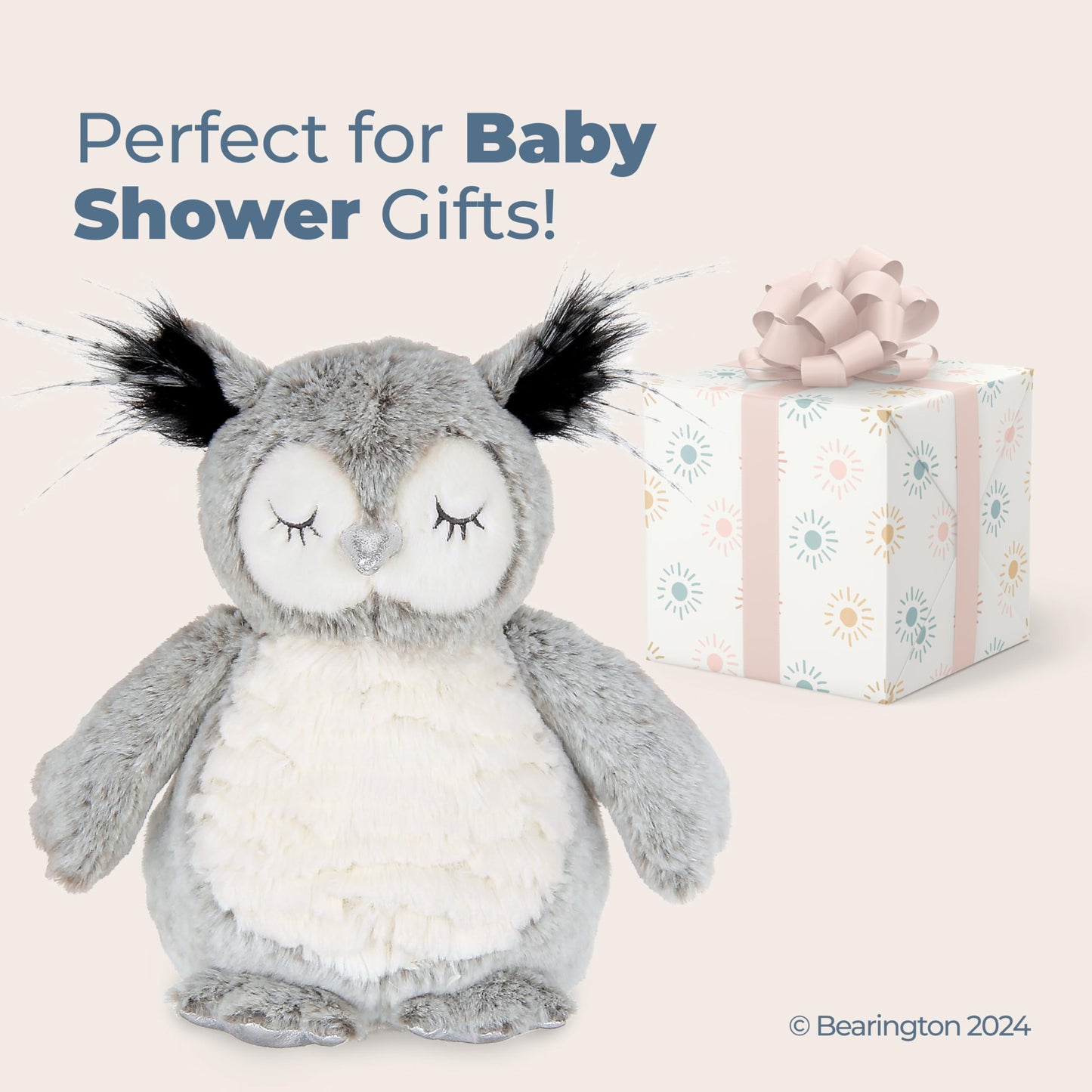 Bearington Owliver Grey Plush Owl Stuffed Animal, 10 Inch