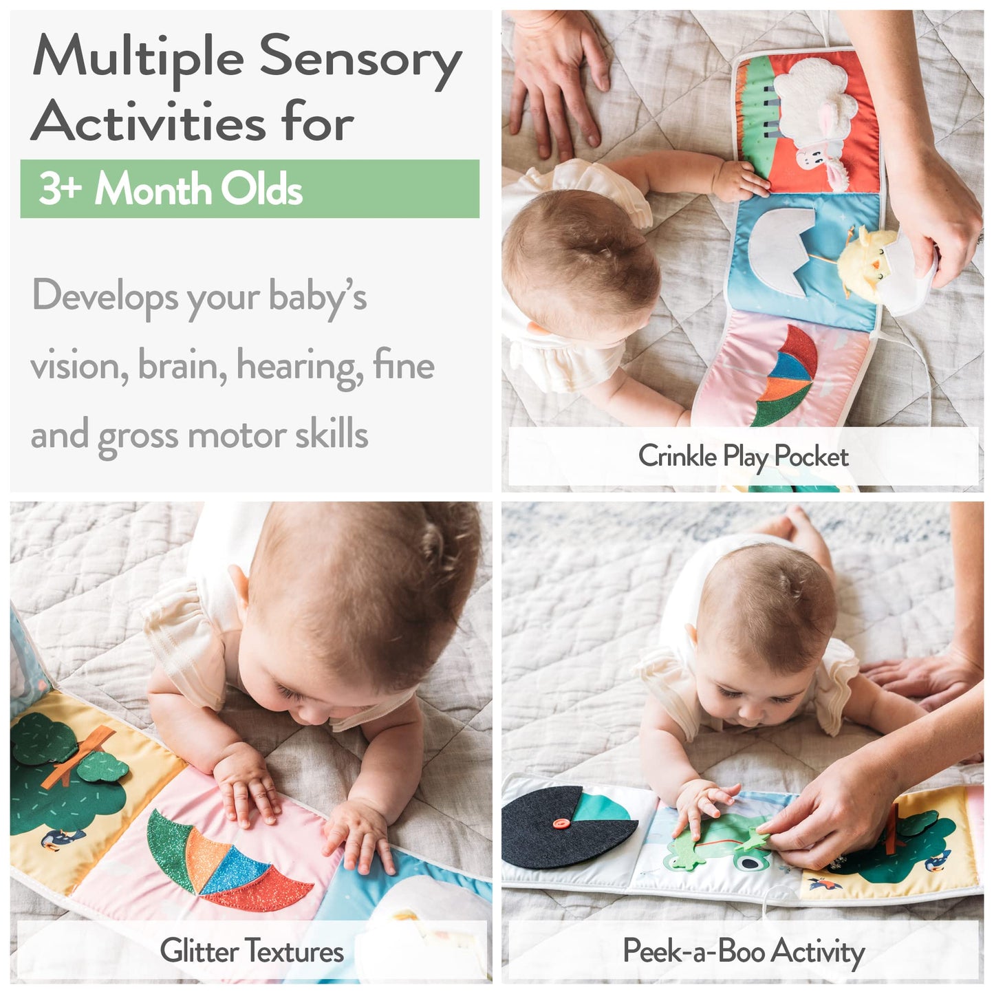 Spiggly Infant Toys 0-6 Months - Baby Mirror Tummy Time Toys - Sensory Books For Babies - Touch And Feel Crinkle Books For Babie