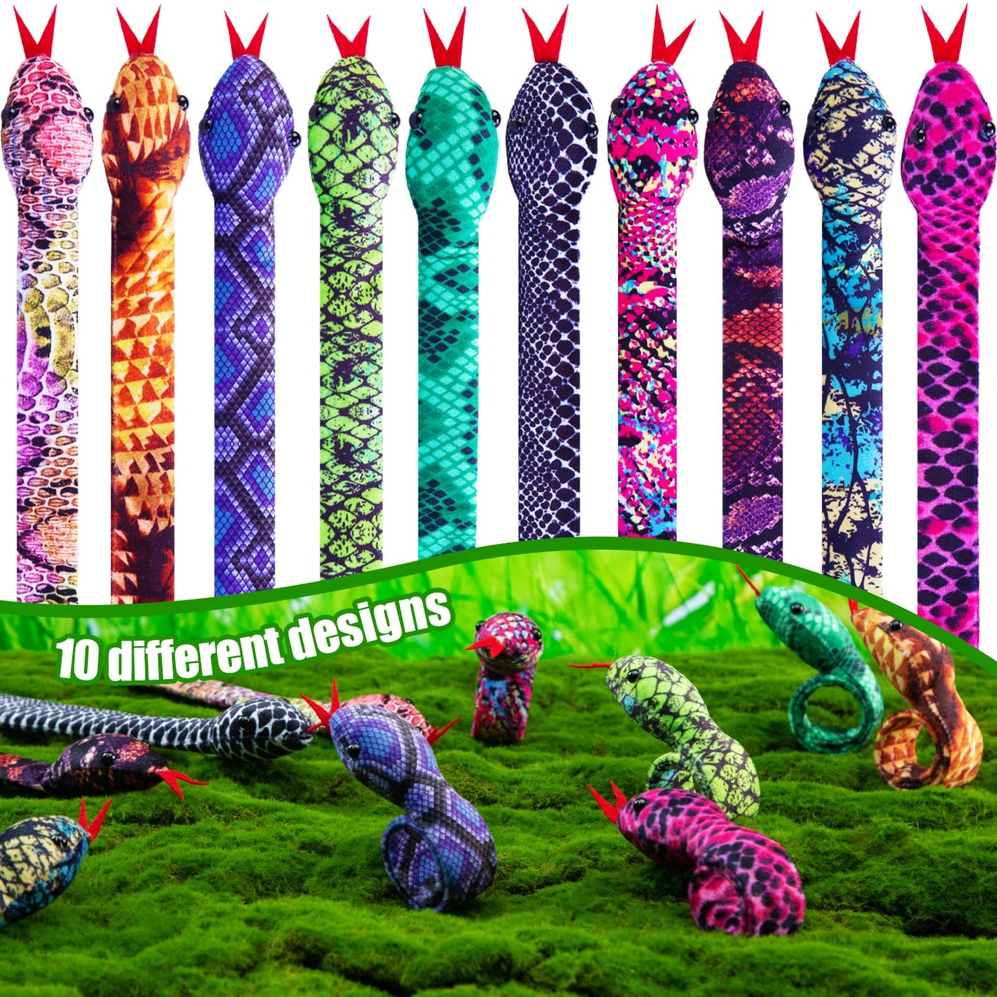 Shindel 10PCS Snake Slap Bracelets, Stuffed Snap Bands Reptile Snap Bracelets Fuzzy Animal Bracelet for Birthday Party Favors Ha