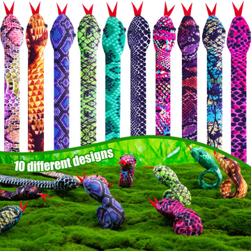 Shindel 10PCS Snake Slap Bracelets, Stuffed Snap Bands Reptile Snap Bracelets Fuzzy Animal Bracelet for Birthday Party Favors Ha