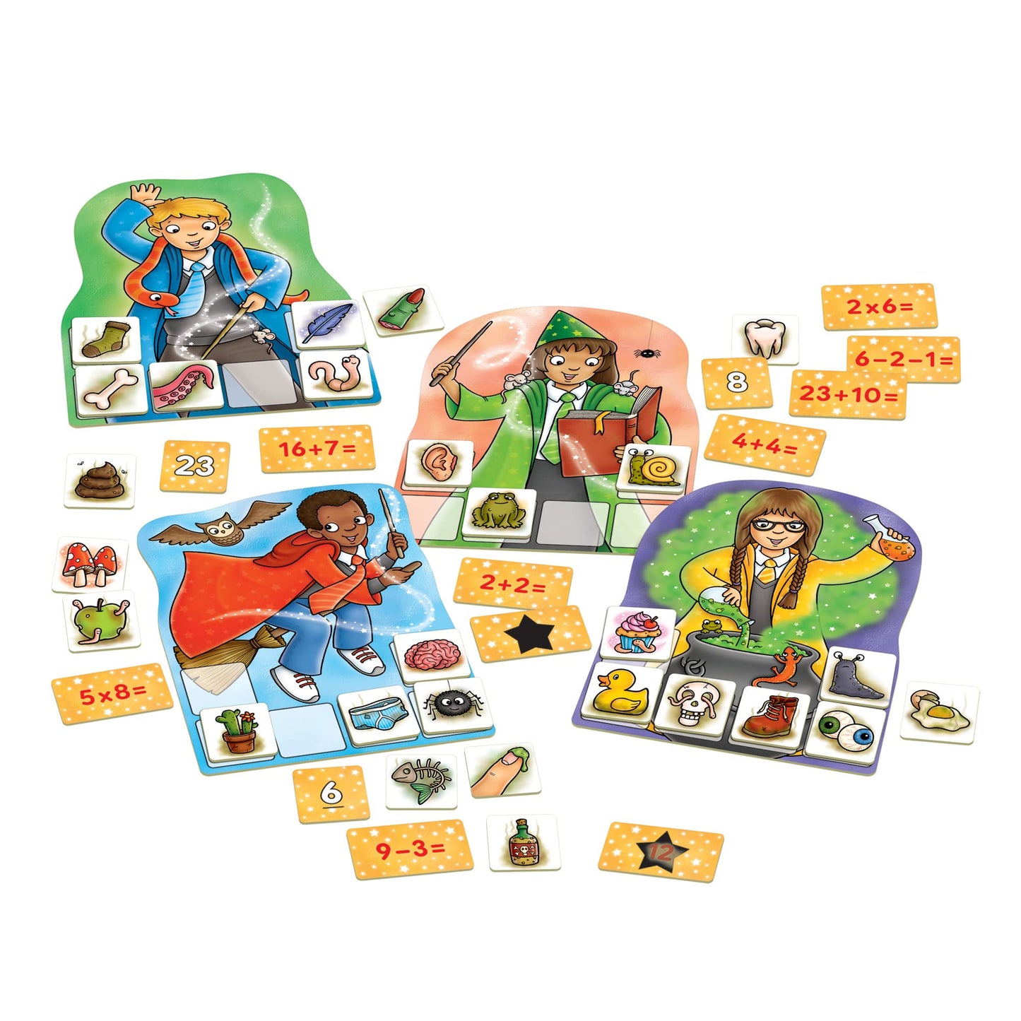 ORCHARD TOYS Magic Maths Game for Ages 5-7, 2-4 Players, Medium Size, Multicolor, Model 91033, Card Material
