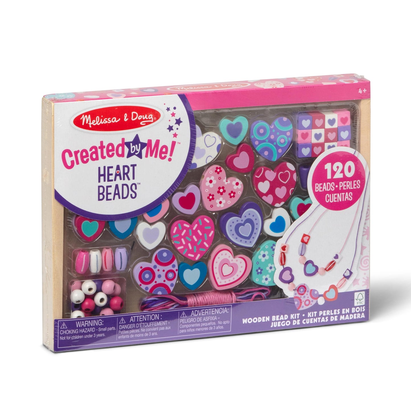 Melissa & Doug Created By Me! Heart Beads Wooden Bead Kit, 120+ Beads And 5 Cords For Jewelry-Making