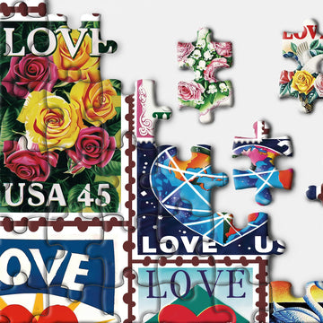 Love Heart Stamps Puzzles 1000 Pieces For Adults, Colorful Valentines Jigsaw Puzzle, Romantic Collage Puzzles For Father'S Day A
