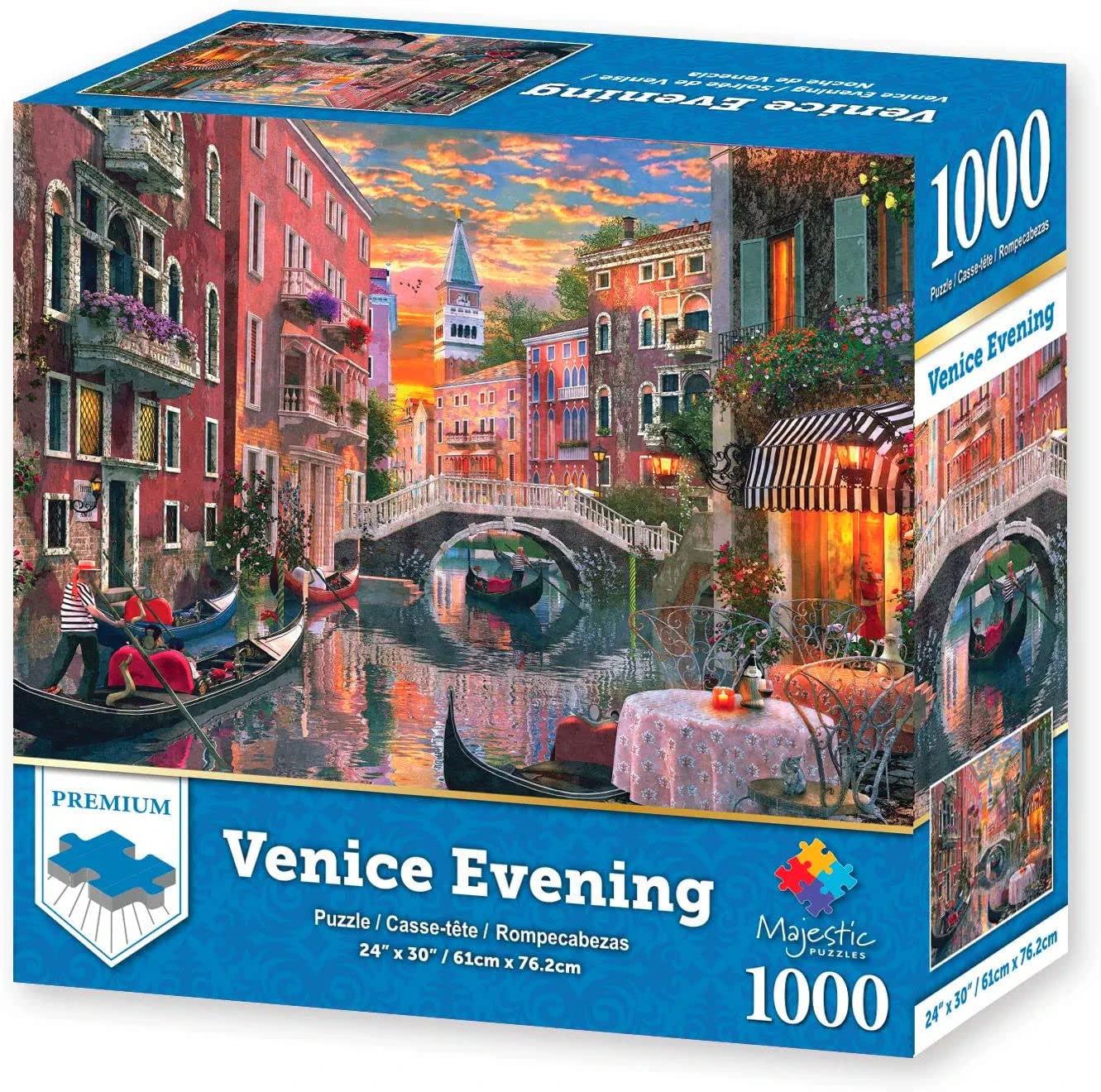 Majestic By Springbok - Venice Evening - 1000 Piece Jigsaw Puzzle Illustration Of Venice Canal At Sunset