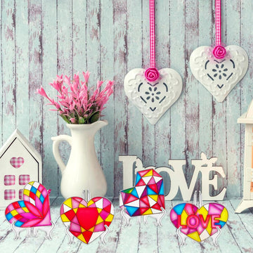 28 Sets Heart Suncatchers for Windows Hanging Glow in The Dark Valentines Day Suncatcher Decoration Window Paint Art Craft Sun