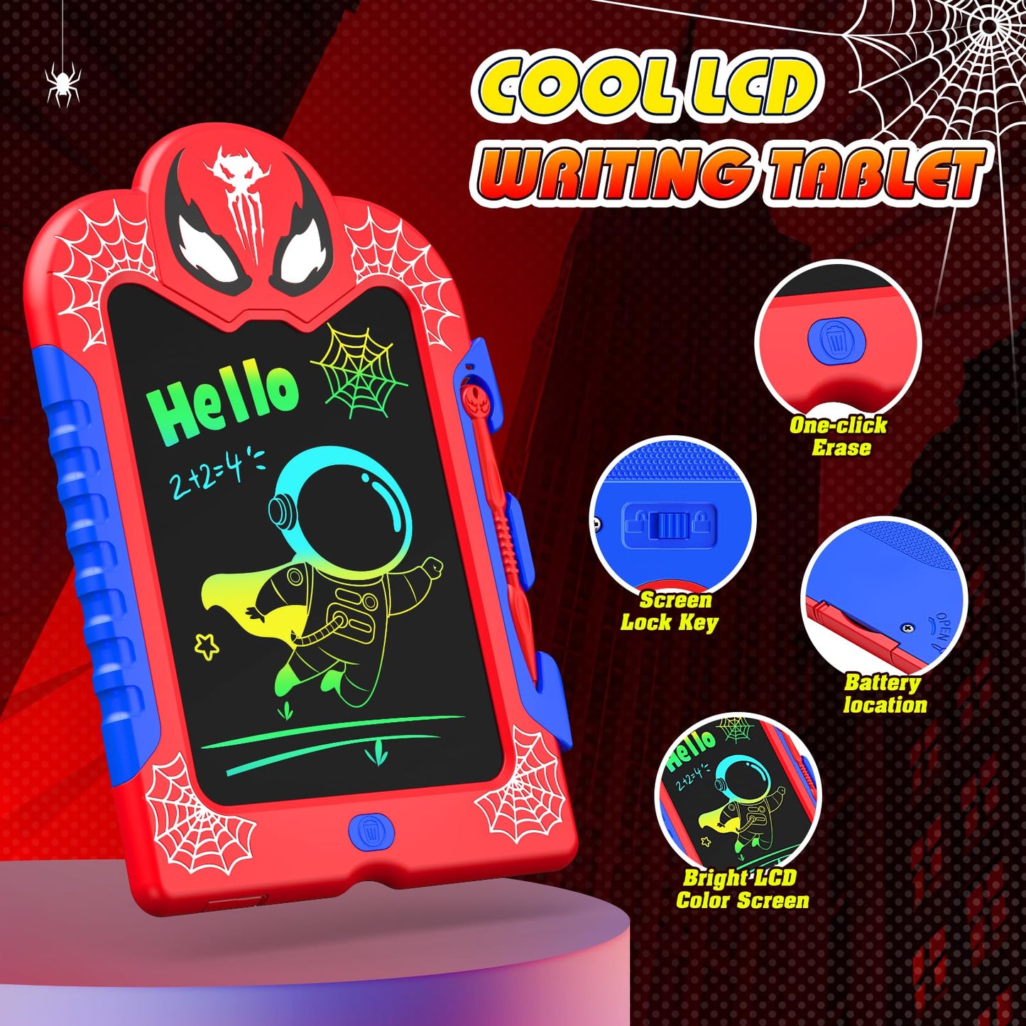 LCD Writing Tablet for Kids: Spidolapse 2 PCS Doodle Board & Drawing Pad Birthday Gift for 3 4 5 6 7 8 Year Old Boys Girls Toddl