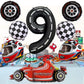 Stcomart 8 Pcs Race Car Party Decorations, Black Number 9 Balloon Checkered Balloons Tire Balloons For Boys 9Th Birthday