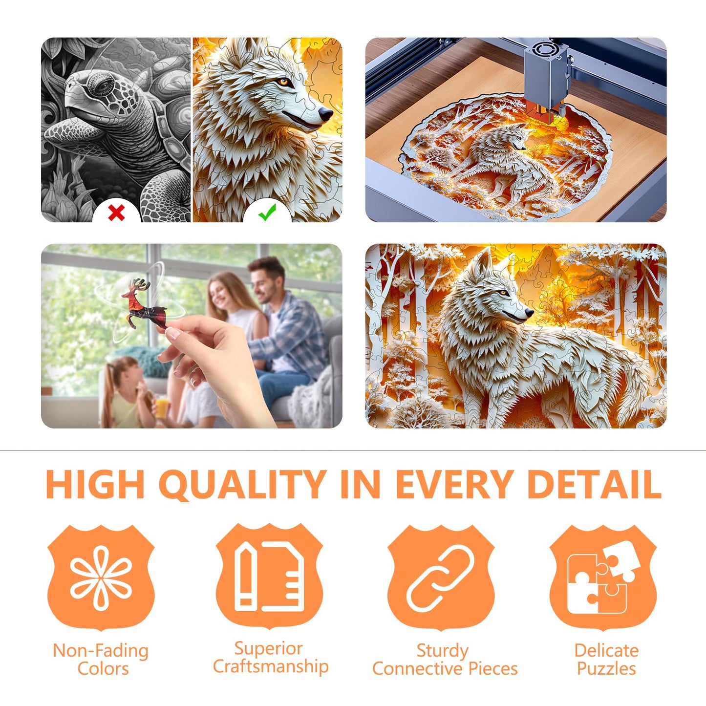 Wooden Puzzles for mature-themeds -Wolf Puzzle  Flat Puzzle with 3D Visual Effect  Irregular Shape Wood Puzzles mature-themed  Paper Sculpture Wall Art Home Decor  Gift for Family  Friends (S-8.5 * 8.4in 100 Pieces)