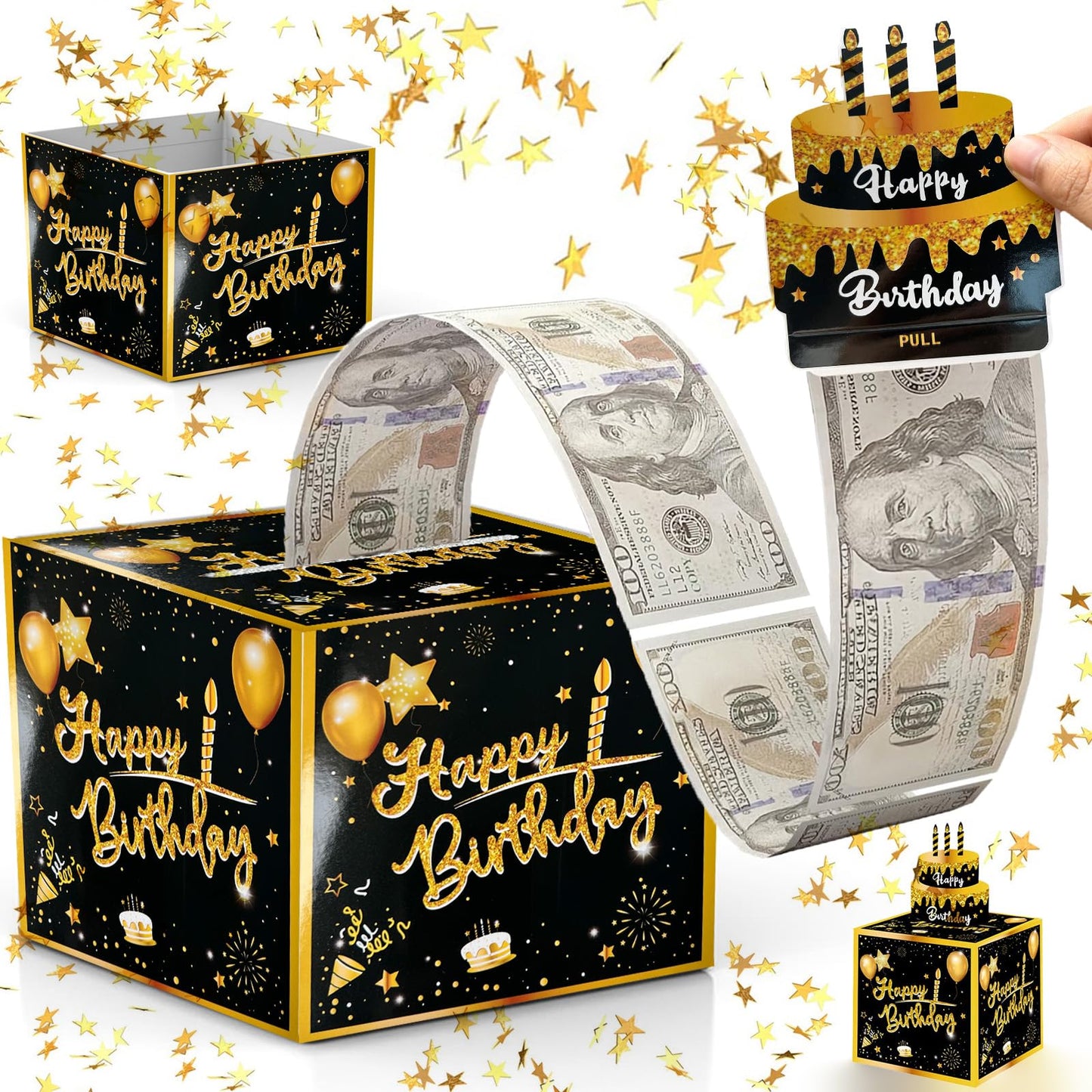 Birthday Money Box For Cash Gift Pull, Surprise Money Roll Gift Box With Pull Out Card And 30 Transparent Bags Diy Set, Funny Wa