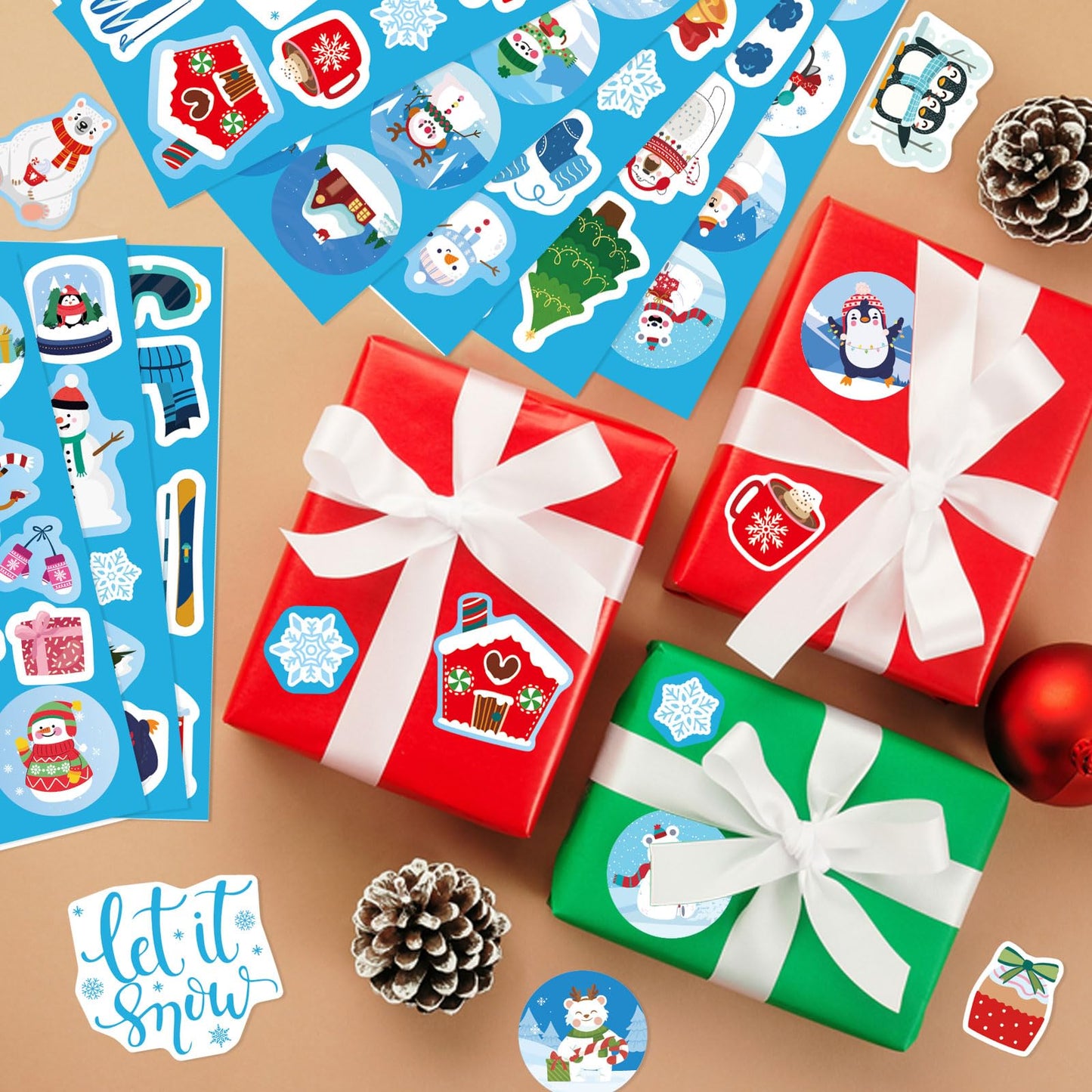 330 Pcs Winter Stickers For Kids, Winter Holiday Stickers With Santa Claus Snowman Christmas Tree Penguin,Hello Winter Snowflake