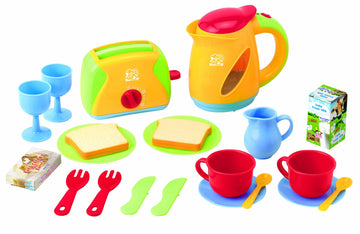 PlayGo 21 Pcs Breakfast Playset - Tea Maker & Toast Maker - Realistic Plastic Toy Cutlery- Tea Set - Toy Cooking Accessories - P