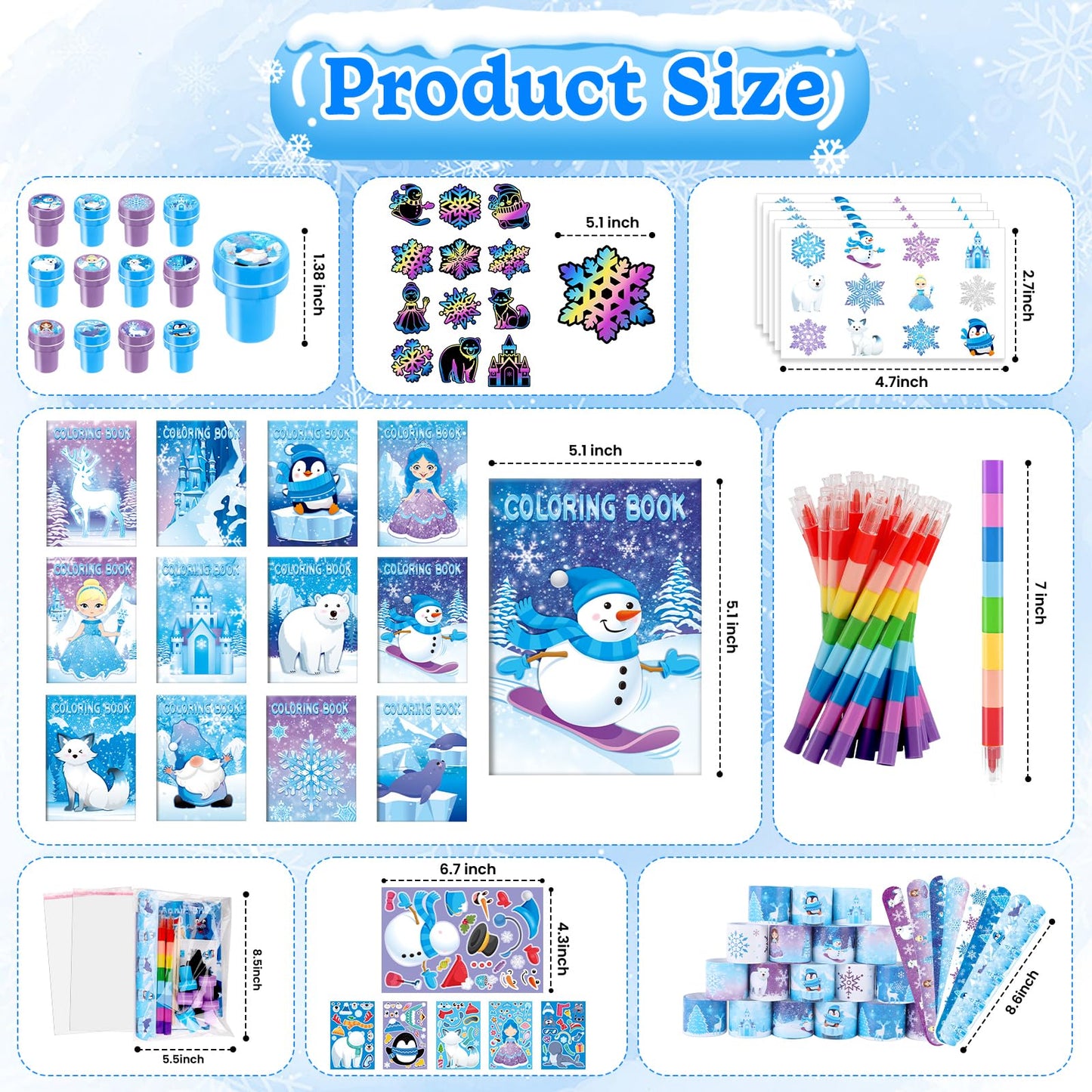 BenLouis 192pcs Frozen Party Favors Set for Kids Winter Snowflake Coloring Book Christmas School Classroom Gift Reward Prize Cra