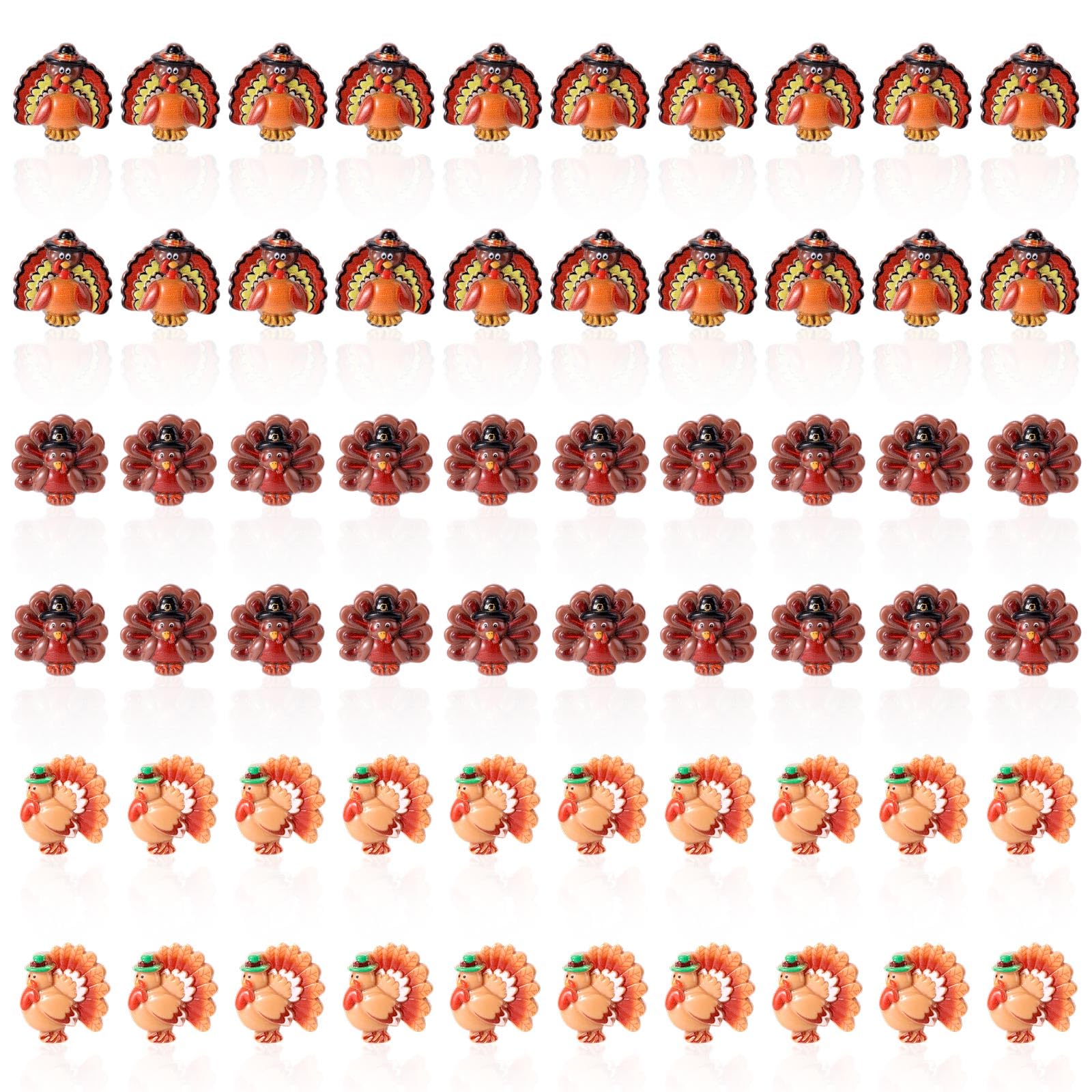 60pcs Mini Resin Turkeys, Miniature Thanksgiving Figurines Flatback Tiny Resin Animals Small Turkey Charms Decor for Fall Thanks
