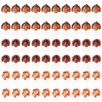 60pcs Mini Resin Turkeys, Miniature Thanksgiving Figurines Flatback Tiny Resin Animals Small Turkey Charms Decor for Fall Thanks