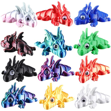 Honoson 12 Pcs 3D Printed Fidget Toy 3D Printed Chinese Dragon Small Animal Toy Flexible Cute Articulating Pet Stress Relief Fid