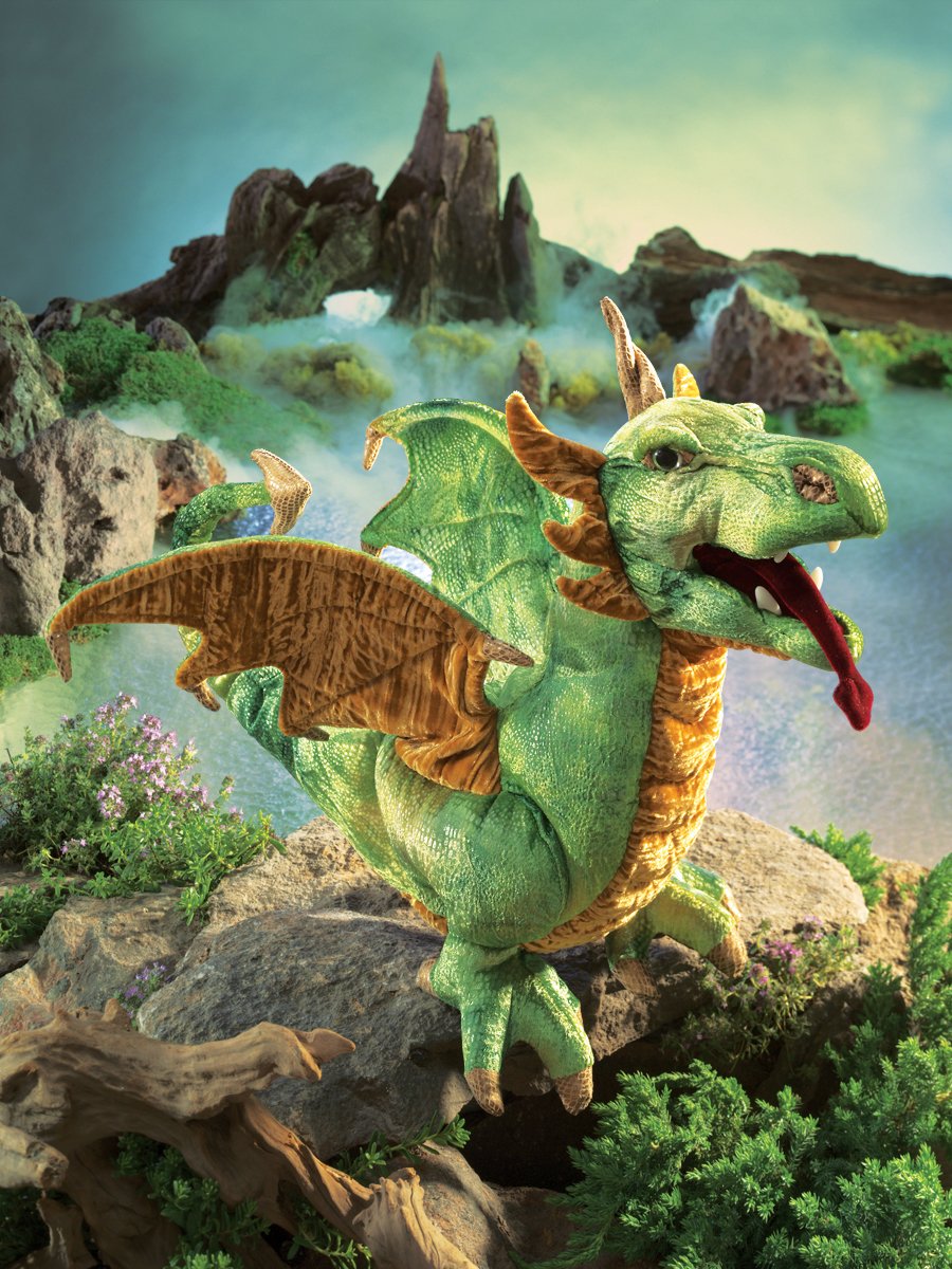 Folkmanis Wyvern Dragon Hand Puppet, Green, White