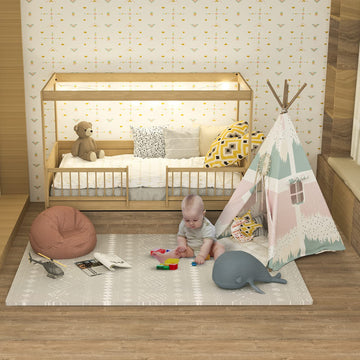 Tcbunny 16 Interlocking Tiles And Edges Baby Play Mat For Kids & Toddlers (Bohemia Style)
