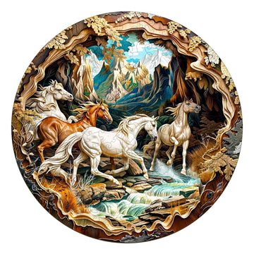 Wooden Puzzles For Adults, 3D Visual Effects Running Horses Wooden Jigsaw Puzzles For Adult, Wood Puzzles Adult, Cool Puzzles, U