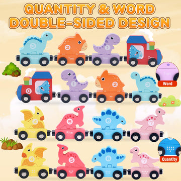 Crelloci 22Pcs Magnetic Wooden Train Set, Dinosaur Toys With Playmat/Storage Bag, Montessori Educational & Preschool Learning Car Toys, Gift For Toddlers, Boys, Girls