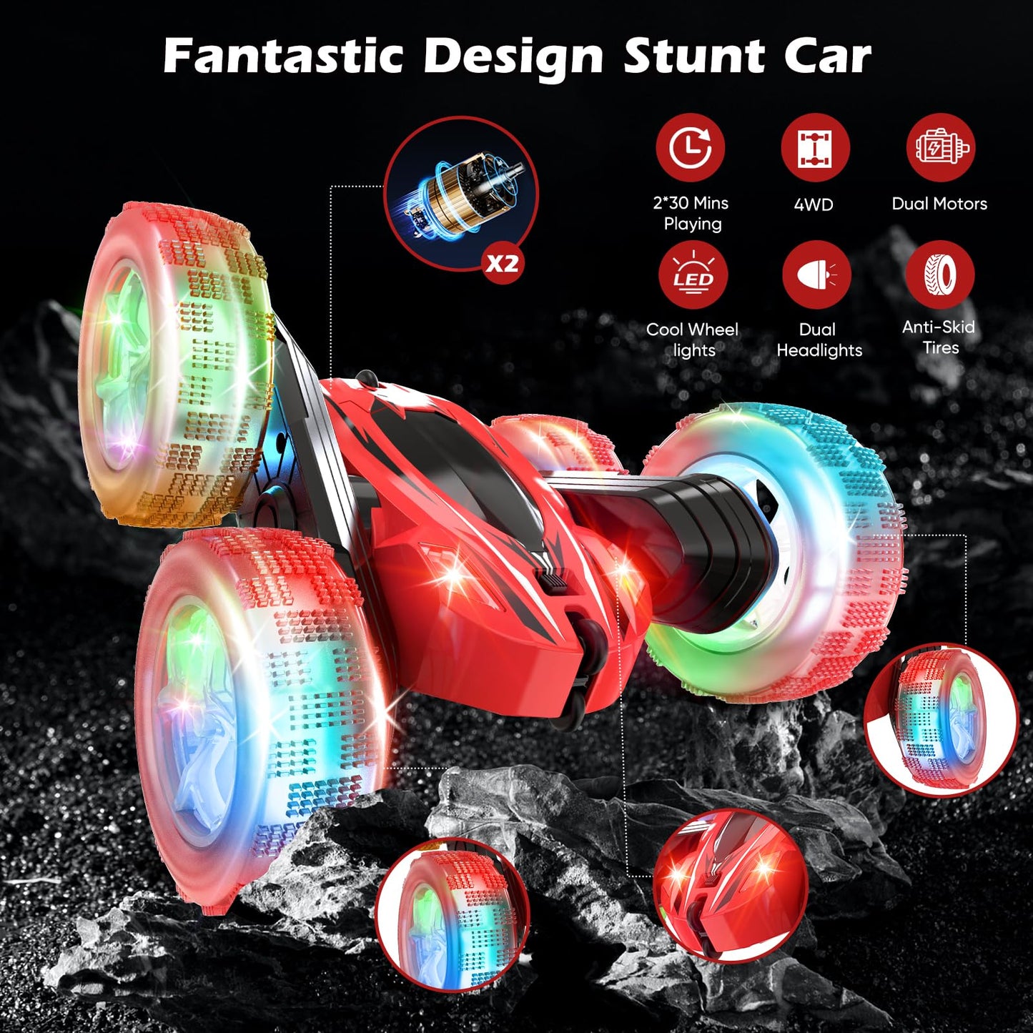 Qumcou Remote Control Car,RC Cars Toys for Boys,2.4Ghz High Speed Kids Toys Cars with Headlights and Wheel Lights,Christmas Birt