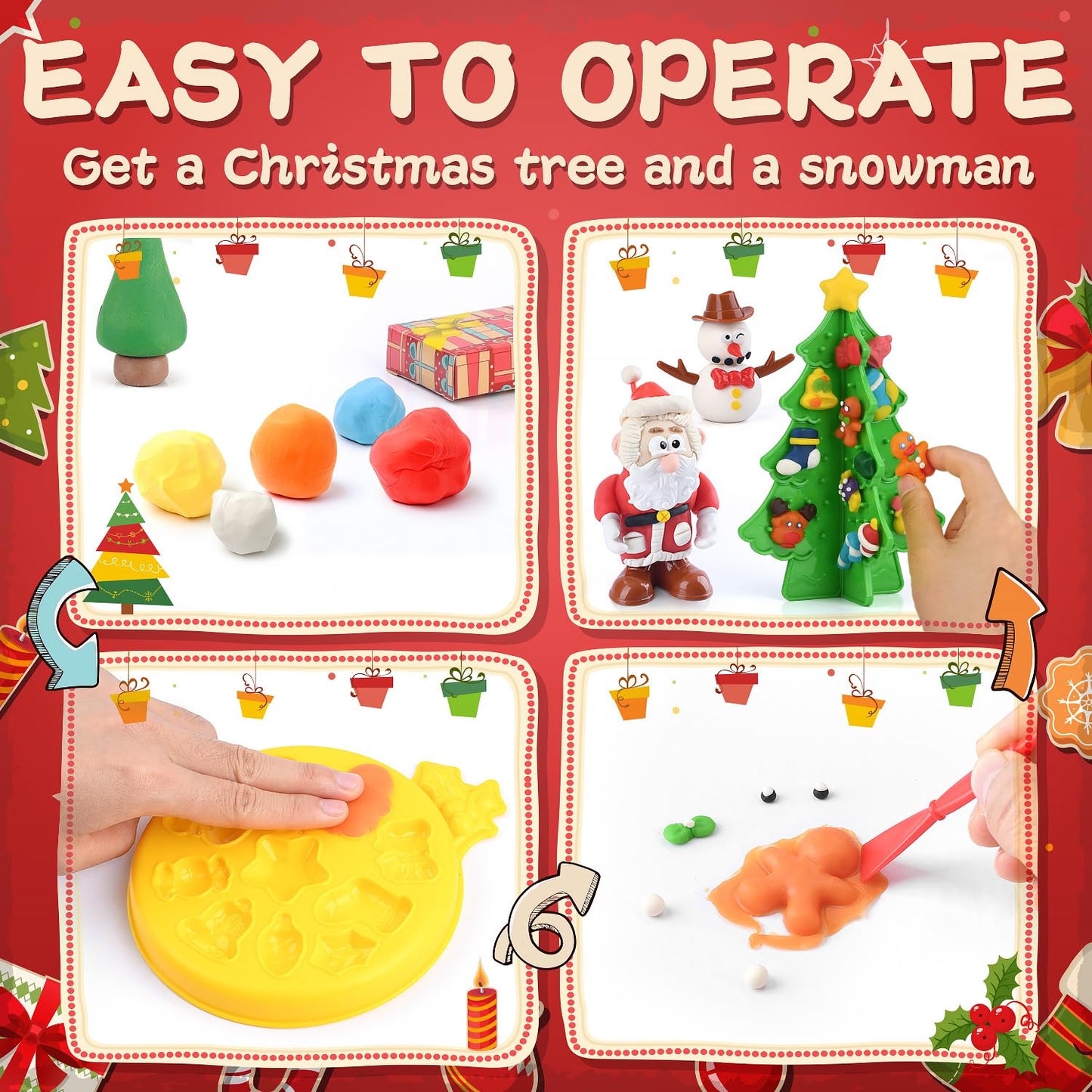 PLAY Christmas Color Dough Sets for Kids Ages 4-8, DIY Sensory Dough Kit Toys Christmas Tree Crafts for Kids, Safe & Non-Toxic T