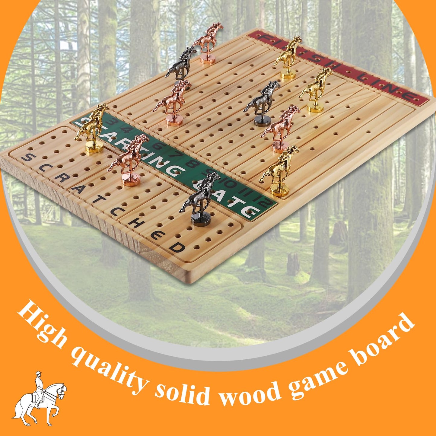 Grhonior Horse Racing Board Game With 11 Luxury Metal Horses Thickened Wood Game Board Including Dice And Cards Finish Line Race