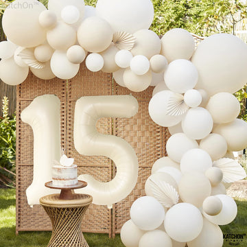Katchon, Gaint Cream White 15 Balloons Number - 40 Inch | 15 Birthday Balloon Decor | Number 15 Birthday Decorations | Number 15 Balloon | 15 Year Old Balloon For 15Th Anniversary Party Supplies