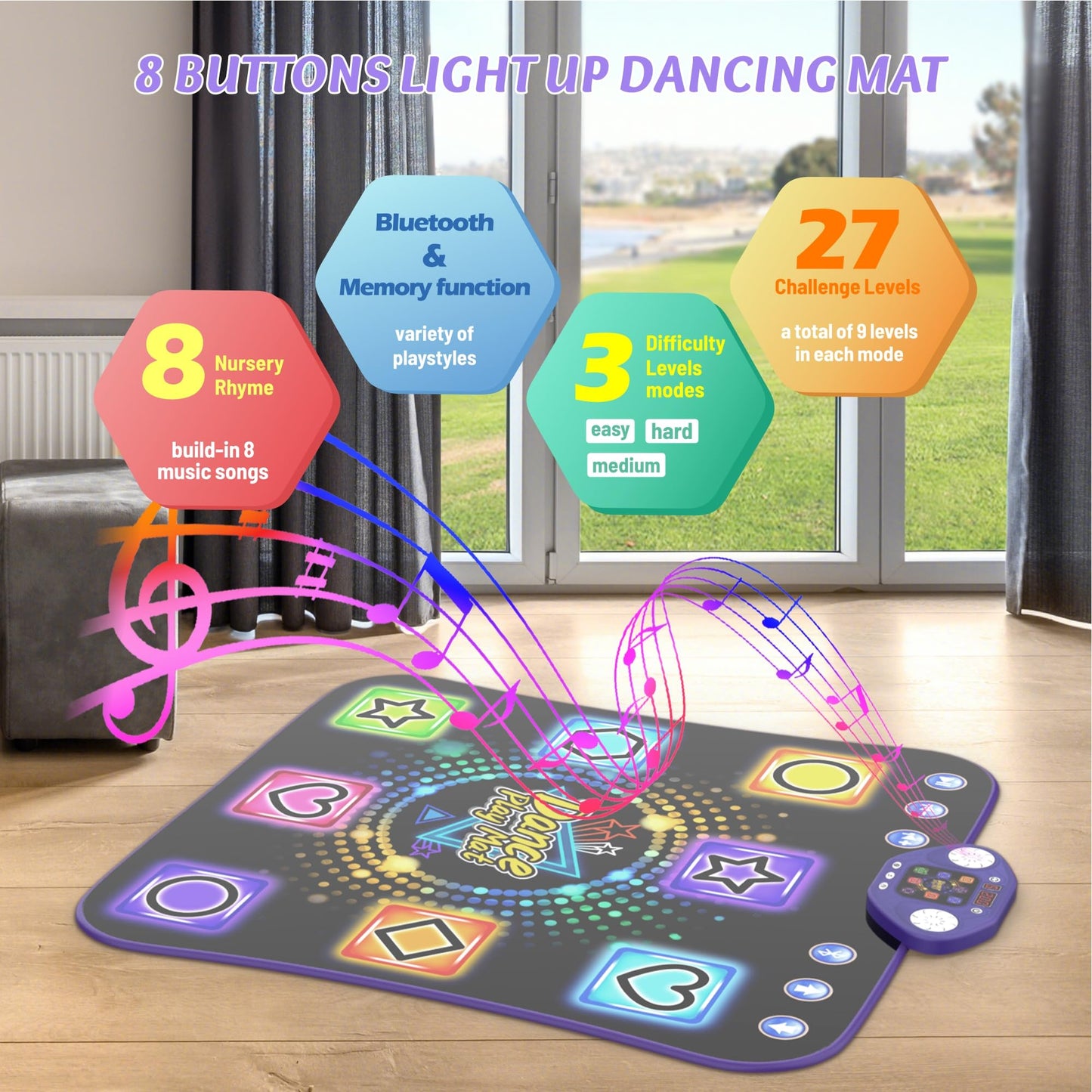 Dance Mat Toys For 3-12 Year Old Gifts, Light Up 8 Buttons Dance Mat For Kids Age 4-8 Bluetooth Dance Pad, Kids Toy 8-12 Year Ol