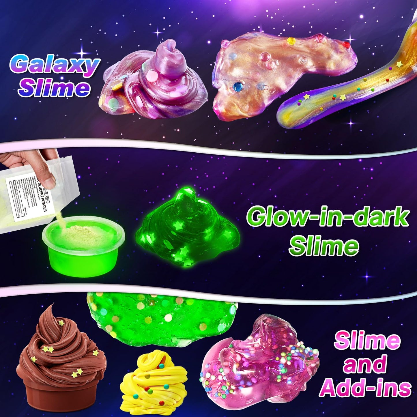 Yopinsand Diy Slime Kit, Galaxy Slime Making Kit For Girls, Butter Slime, Foam Slime, Glow In The Dark Slime With Add-Ins, Foam