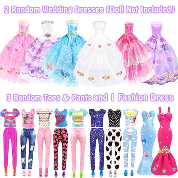 75Pcs Doll Clothes And Accessories Fashion Design Kit For 11.5 Inch Doll Dress Up Including 2 Wedding Gown Dresses 1 Fashion Dress 2 Party Dress 8 Mini Dresses 3 Tops And Pants 10 Shoes 6 Necklaces