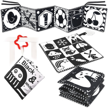 Kuango Newborn Toys Black And White Baby Toys 0-3 Months High Contrast Baby Toys For Newborn - High Contrast Baby Soft Book Infant Tummy Time Toys Crinkle Sensory Toys For Brain Development