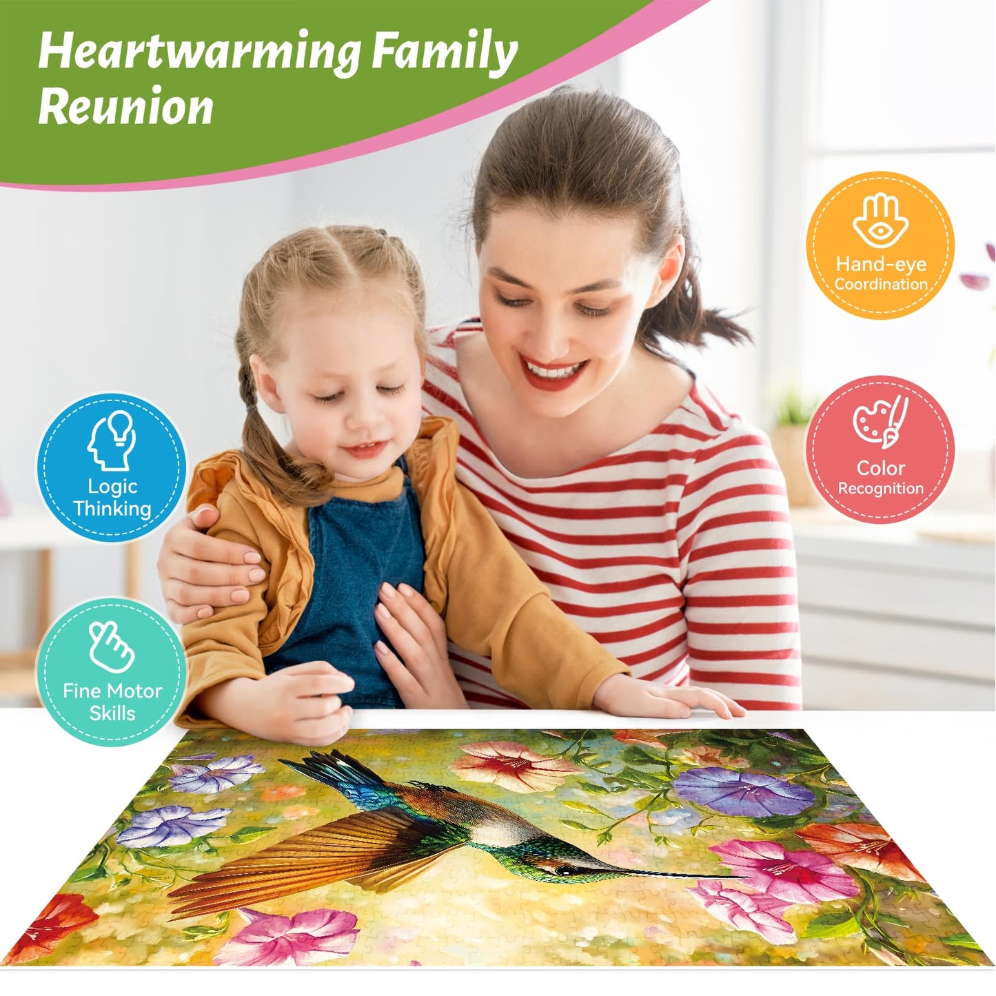 ZSYCZAO Jigsaw Puzzle 300 Pieces, Flower Hummingbird Design, 20.5 x 15 in, Cardboard, Fun for Adults and Kids