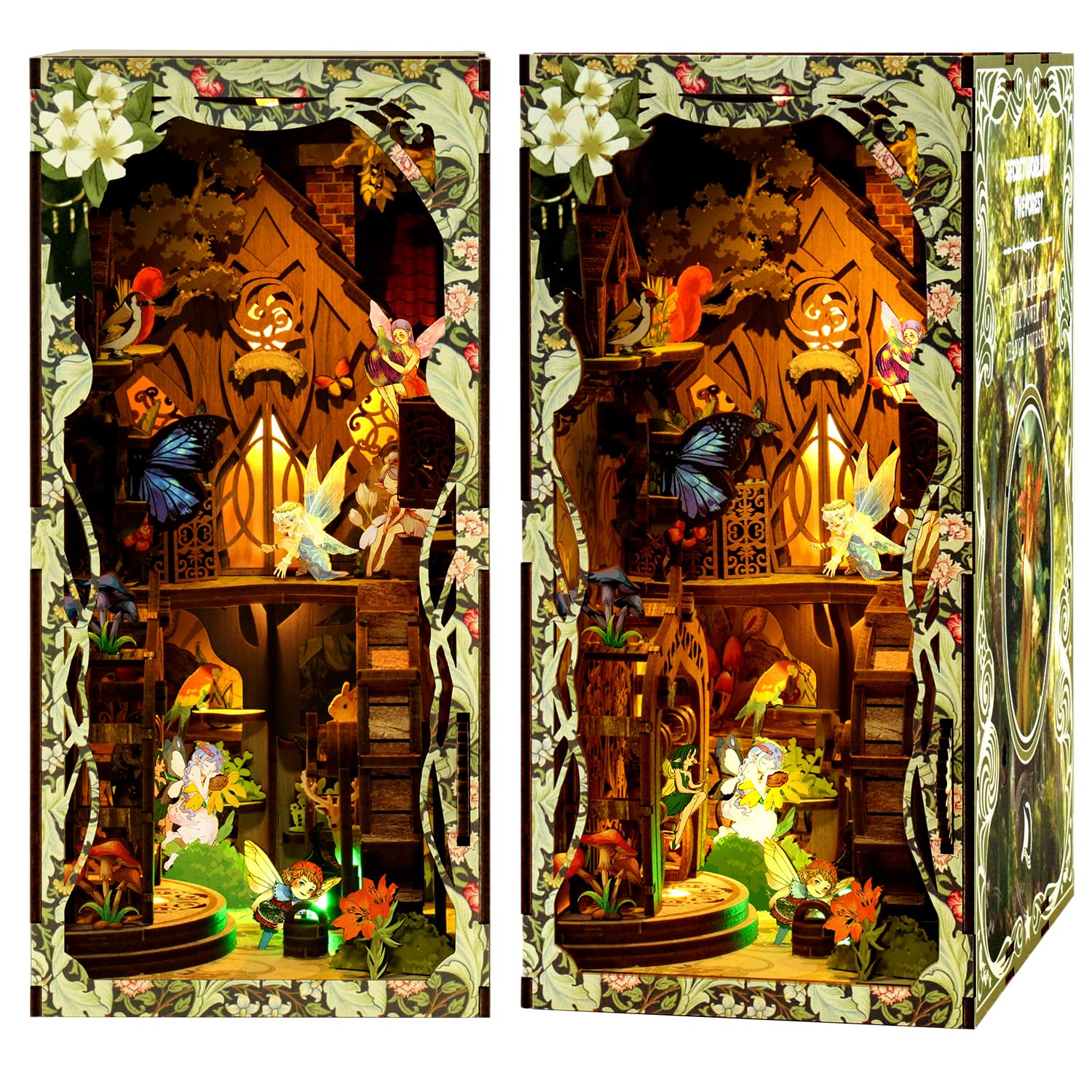 THRIVINGIVAN Book Nook Kit for mature-themed Miniature Model Build Dollhouse Kit 3D Wooden Puzzle with Sensor Led Light for Bookshelf Bookend Insert Decor mature-themeds Teen Crafts(Spirit)