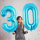 40 Inch Blue 30 Number Balloons, Jumbo Foil Balloons For 30Th Birthday Party Decorations Supplies / 30Th Anniversary Event