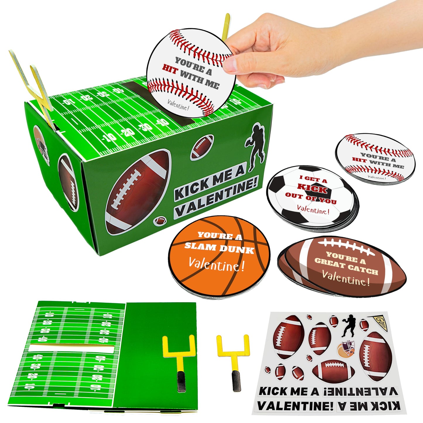 4Es Novelty DIY Football Valentine Mailbox Kit Craft Kit with 36 Valentines Sports Cards for Kids - Valentines Box for Boys Gir