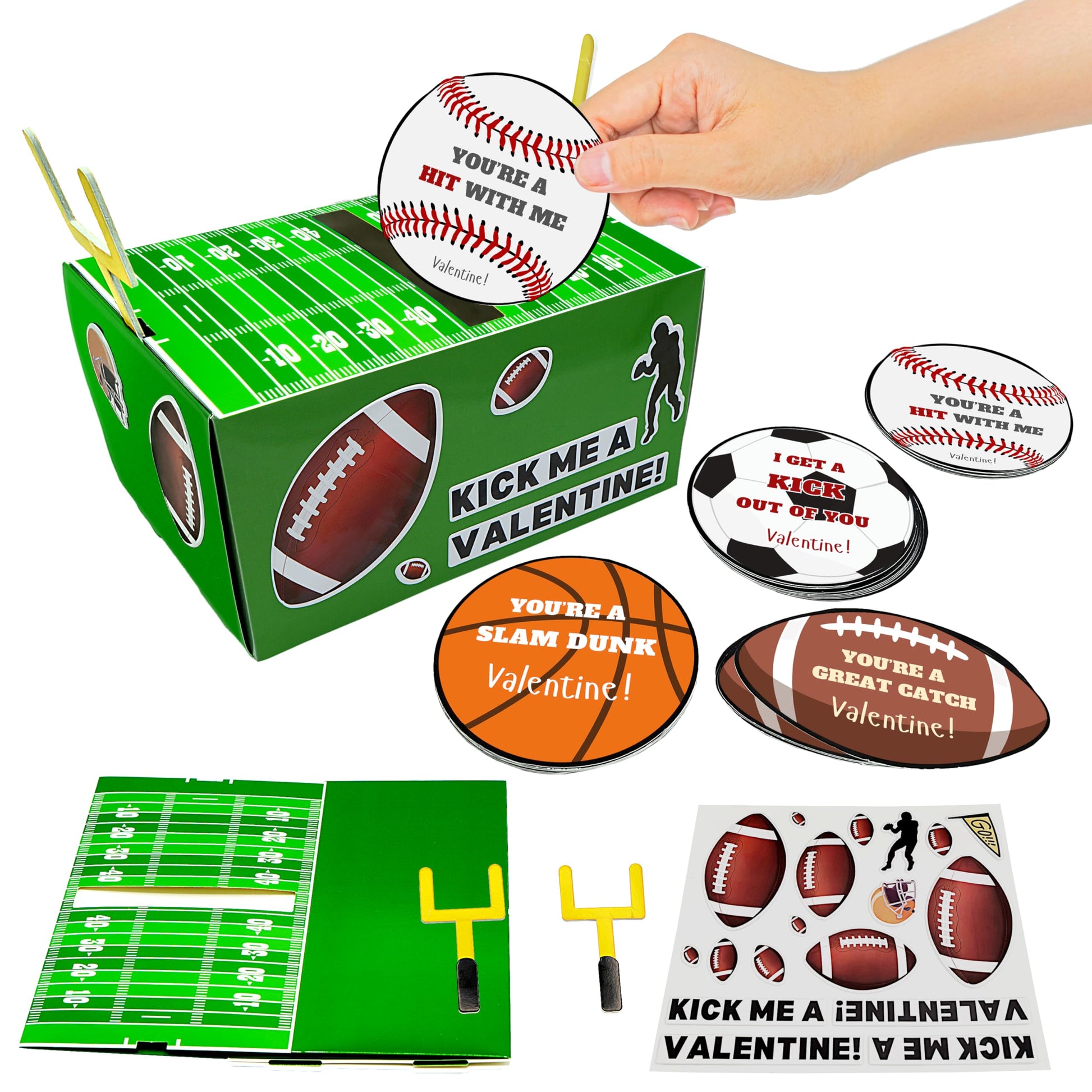 4Es Novelty DIY Football Valentine Mailbox Kit Craft Kit with 36 Valentines Sports Cards for Kids - Valentines Box for Boys Gir