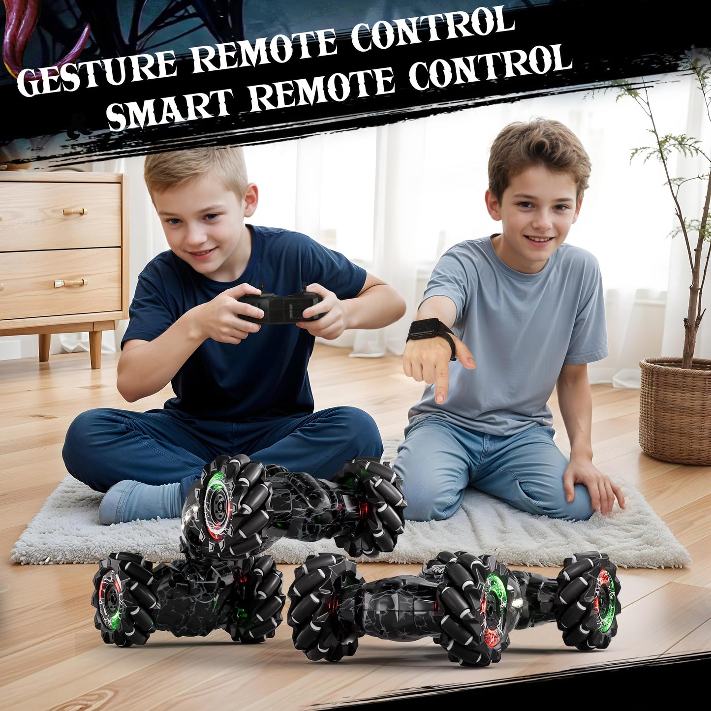 Terucle Remote Control Car, 2.4Ghz 4WD Gravity Gesture Sensing RC Cars, Monster RC Stunt Twist Car Kids Toys for 5-7 yr Boys & G