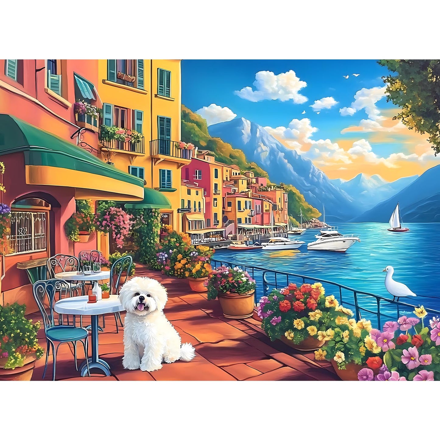 Jigsaw Puzzles 500 Pieces for mature-themeds  Bichon Frise Flower Seagull Puzzles 500 Pieces for Kids Seniors  Dust-Free Landscape mature-themed Jigsaw Puzzle  Challenging Puzzle Great Gift for Family Friends
