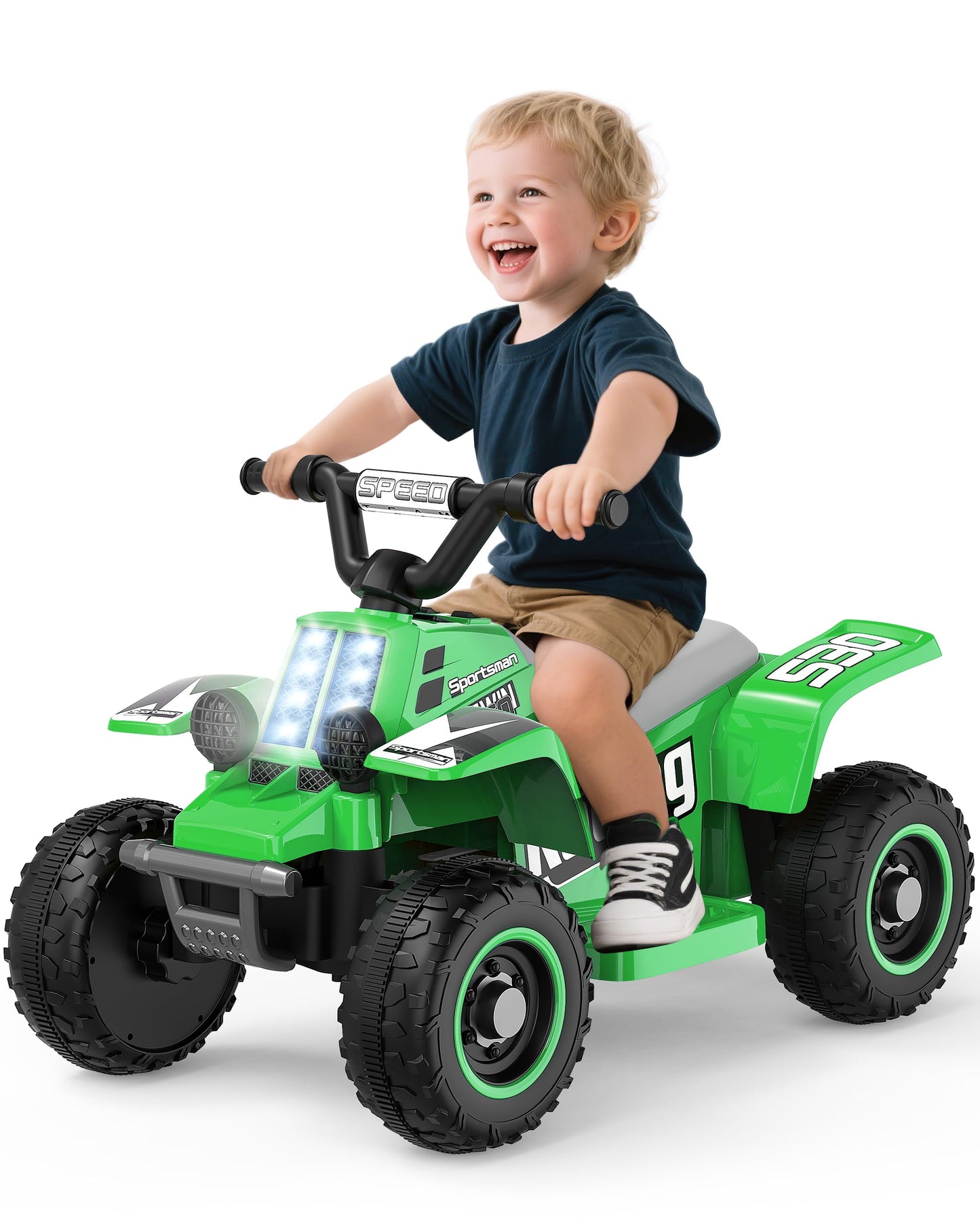 Anpabo 6V 7Ah Kids Atv Ride On Toy, 4 Wheeler For Toddler W/Headlight, Forward & Reverse, Horn, Music Player, Usb, Mp3, Treaded