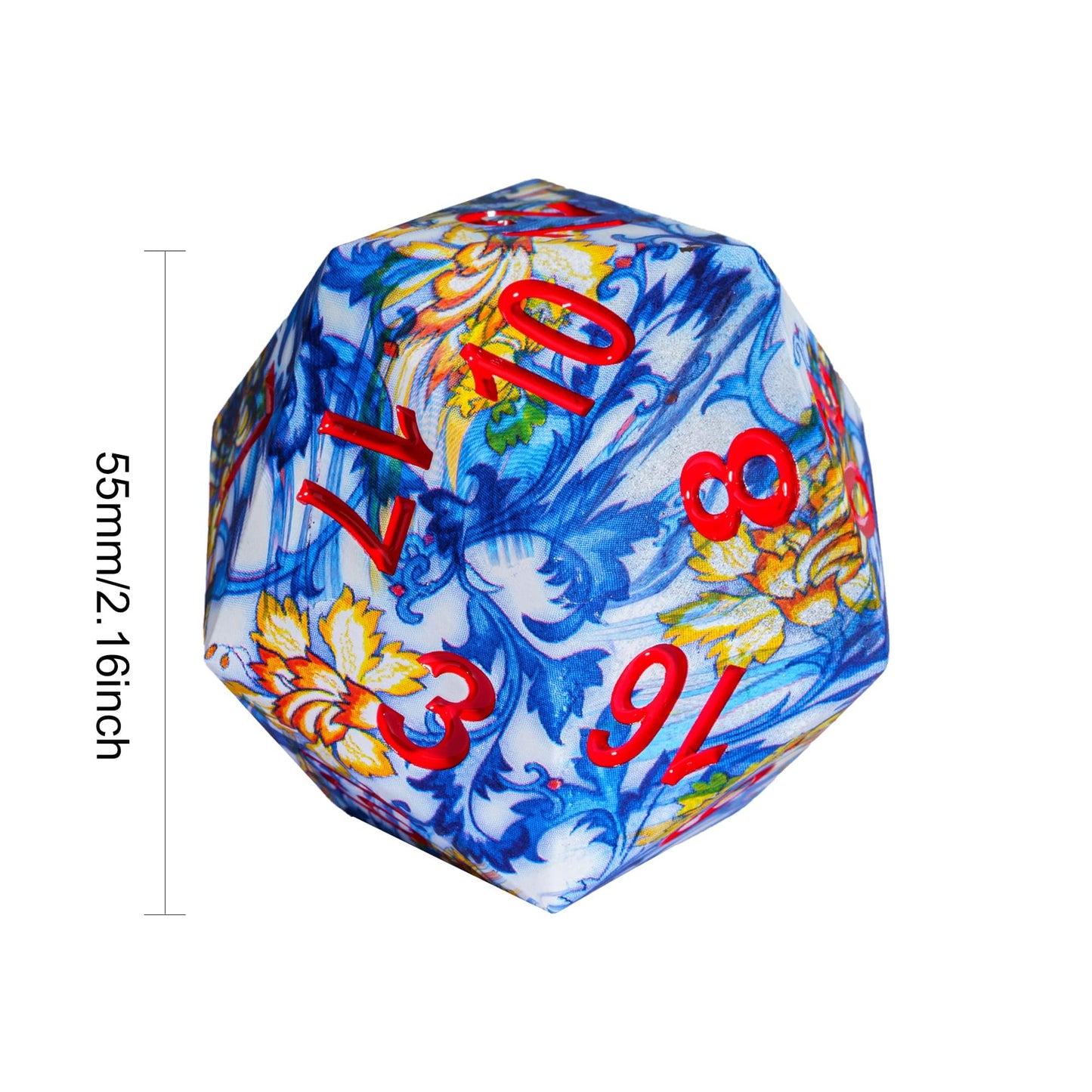 HDdais Large D20 Dice 55mm with Blue and White Porcelain Pattern, D20 Polyhedral Dice D&D 20 Sized Dice with Gift Case for Dunge