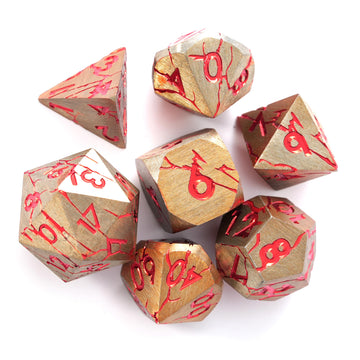 Soar Forge Metal Dice for DND - Pharaoh Ruins Gold Metal Dice with Red Cracks - Polyhedral Dice Set Compatible with D&D, Pathfin