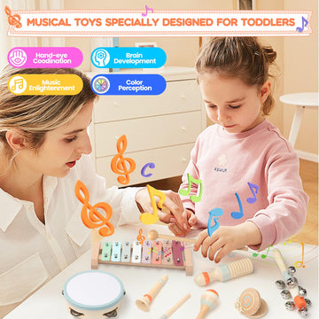Toddler Musical Instruments,Baby Musical Toys For 1 Year Old Girl/Boy Gifts Preschool Learning,Baby Montessori Wooden Musical To